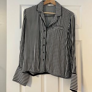 MANGO black and white striped long sleeve button down shirt small
